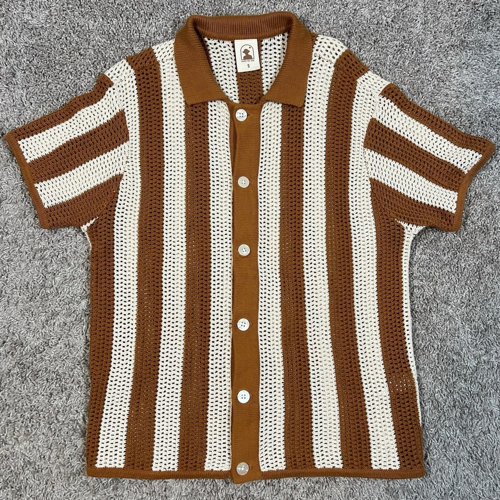 Dandy Del Mar Dominica Crochet Shirt Small Burnt Sienna Stripe Cotton Resort